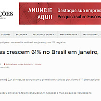 Fuses e aquisies crescem 61% no Brasil em janeiro, para 176 negcios